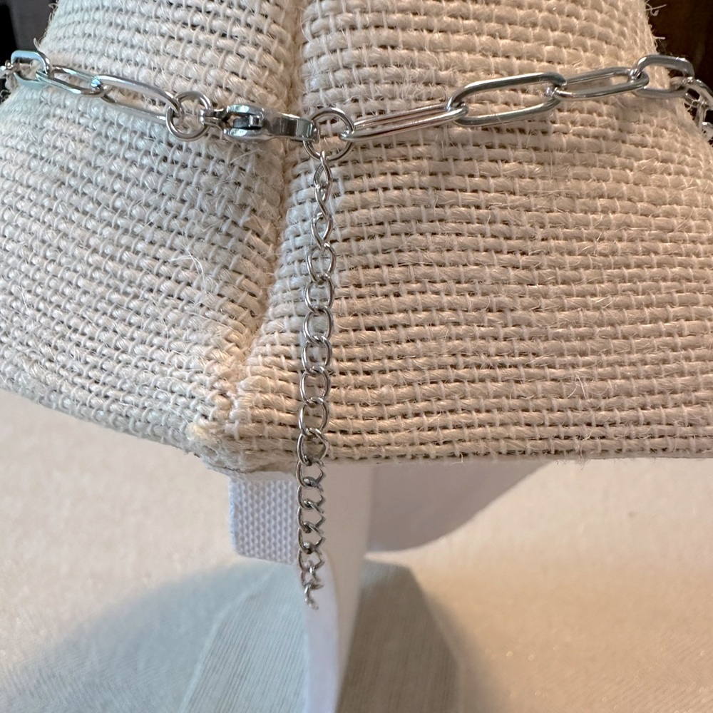 Stainless Steel Paperclip Chain Faux Pearl Necklace Adjustable for Layering - Picture 7 of 7